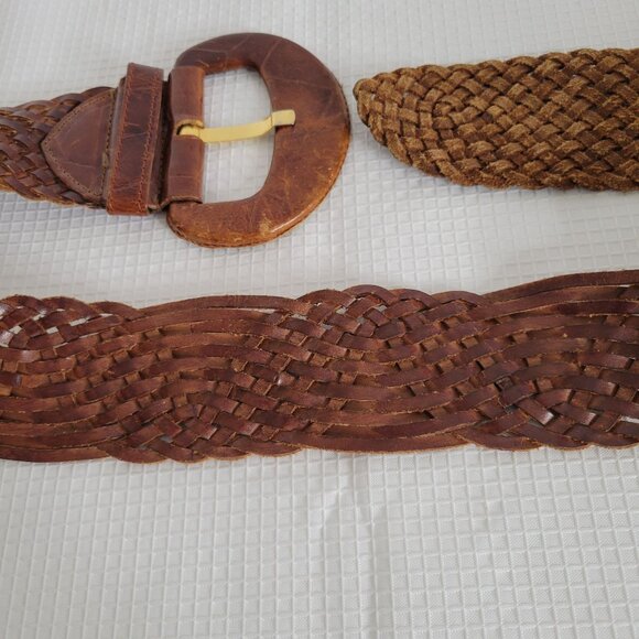 Furla Womens Sz L Belt Adjustable Wide Woven Made In Italy Genuine Leather Brown - Picture 7 of 8